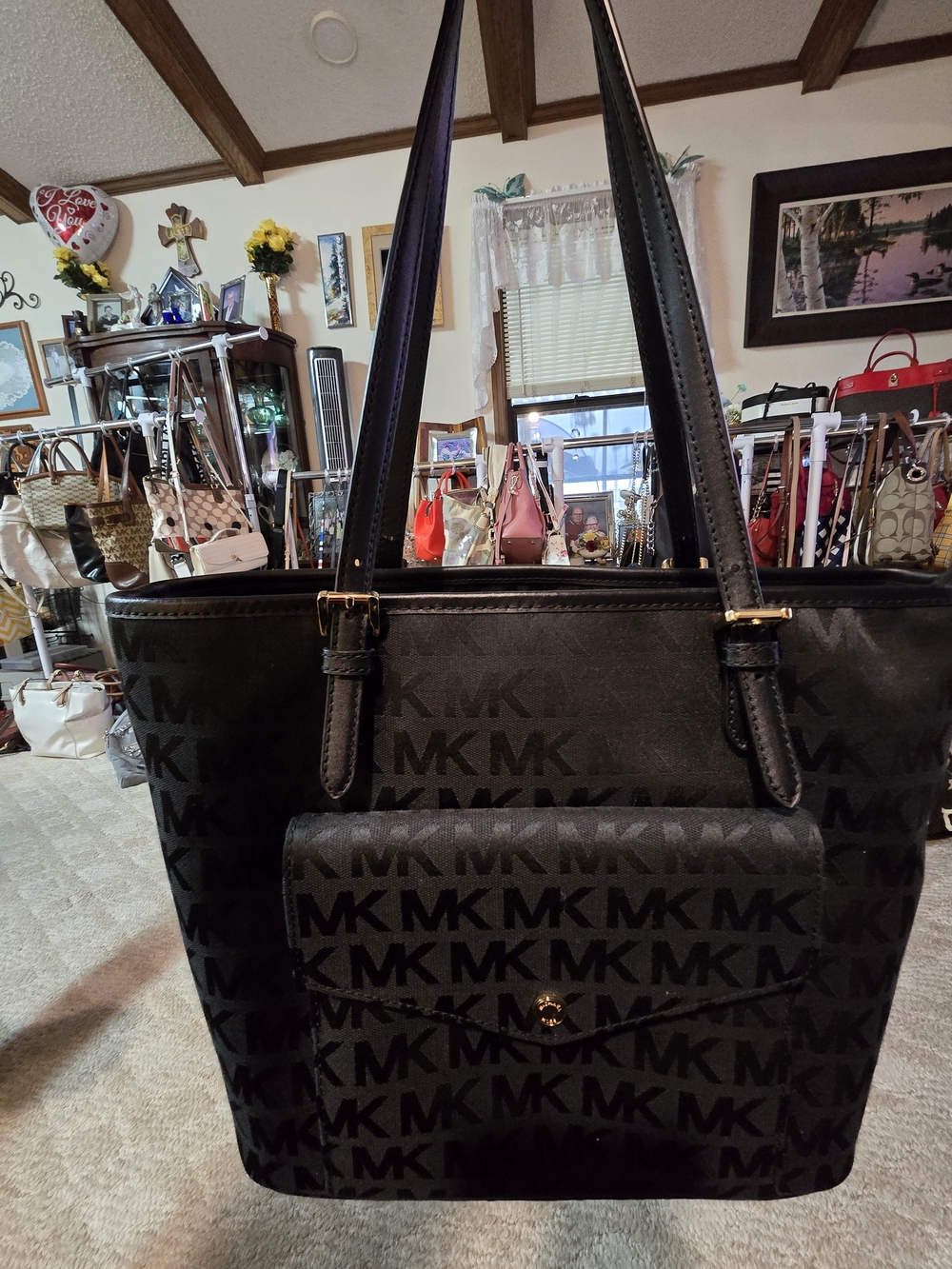 Michael Kors EUC Black Denim Tote with Front Pocket 14.5x11x5.75